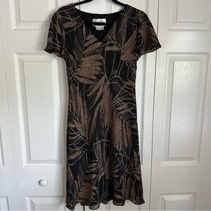 Vintage Sheri Martin Dress Womens 6 Black Gold Midi Elegant Romantic Whimsigoth